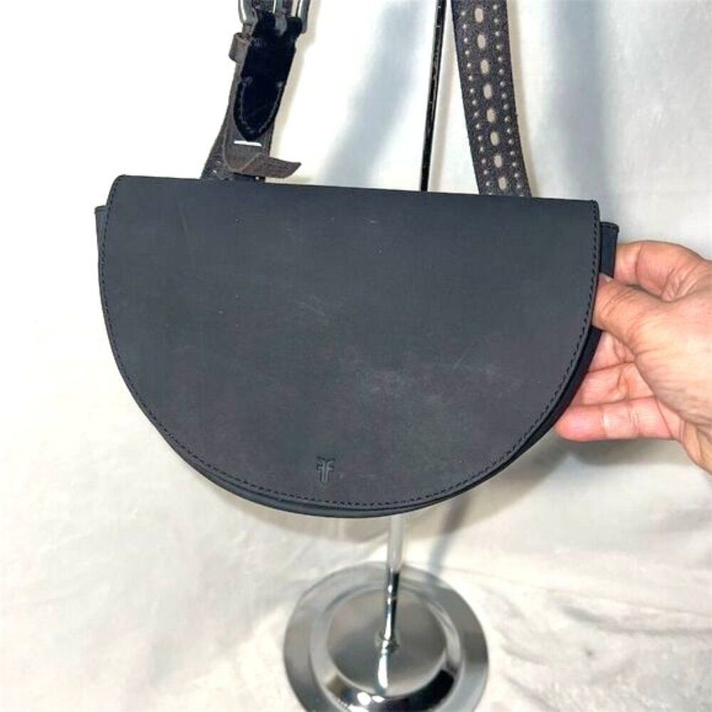 Frye  Black Leather Half Moon Crossbody Bag Adjustable Strap